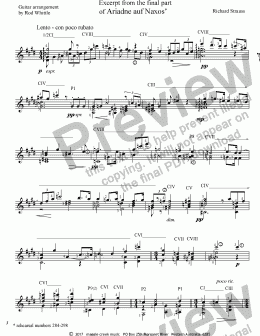 page one of Excerpt from the last part of Ariadne auf Naxos   (for solo classical guitar)  4 pp