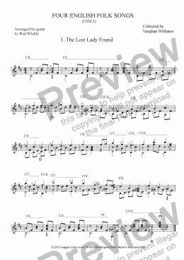 page one of Four English Folk Songs  (for solo classical guitar)    4 pp