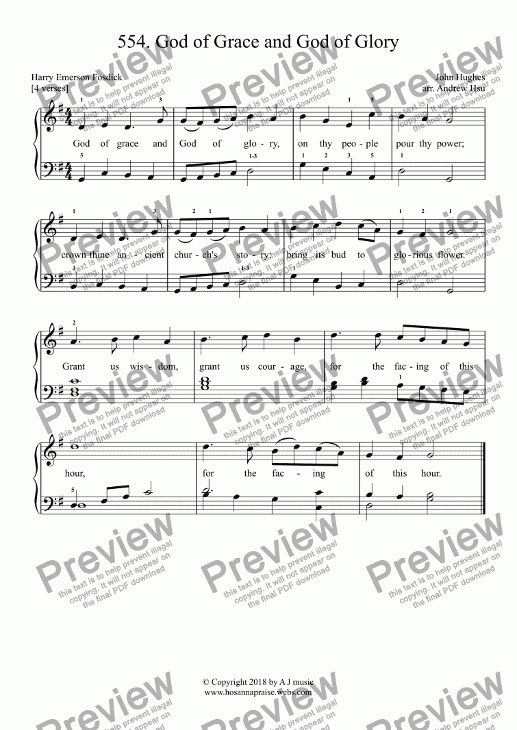 page one of God of Grace and God of Glory - Easy Piano 554