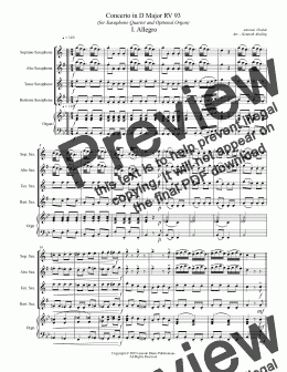 page one of Vivaldi - Concerto in D Major RV 93 (for Saxophone Quartet & Optional Organ)