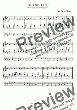 page one of Hymn tune: GROSSER GOTT for solo organ registration