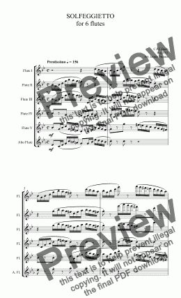 page one of SOLFEGGIETTO for 6 flutes