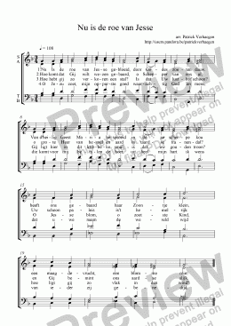 page one of Nu is de roe van Jesse (for choir SATB)