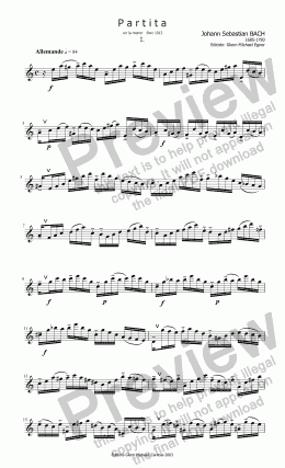 page one of Bach, Partita in A for solo flute