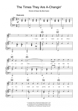 page one of The Times They Are A-Changin' (Piano, Vocal & Guitar Chords (Right-Hand Melody))