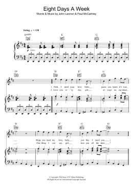 page one of Eight Days A Week (Piano, Vocal & Guitar Chords (Right-Hand Melody))