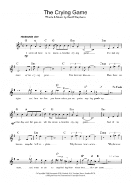 page one of The Crying Game (Lead Sheet / Fake Book)