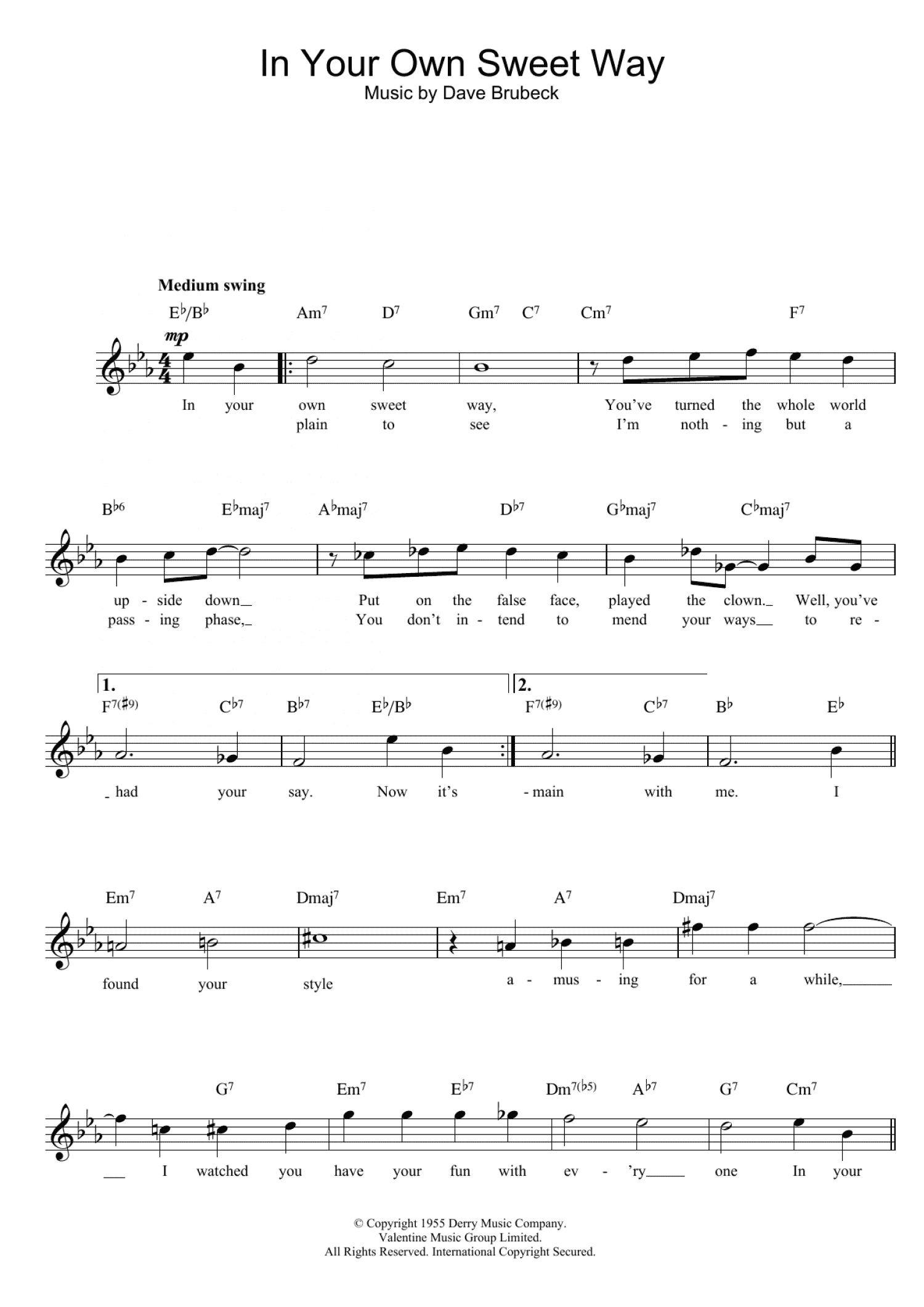 In Your Own Sweet Way (Lead Sheet / Fake Book)