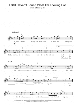 page one of I Still Haven't Found What I'm Looking For (Lead Sheet / Fake Book)