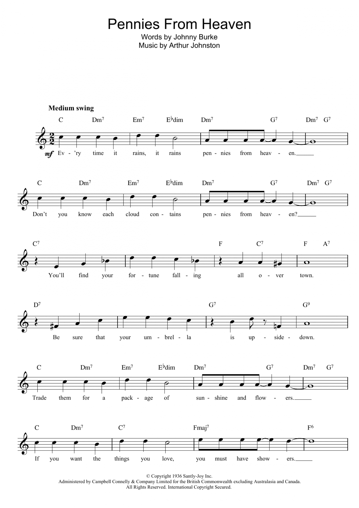Pennies From Heaven (Lead Sheet / Fake Book)
