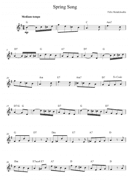 page one of Spring Song, from Songs Without Words, Op.62 (Lead Sheet / Fake Book)