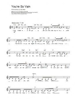 page one of You're So Vain (Lead Sheet / Fake Book)