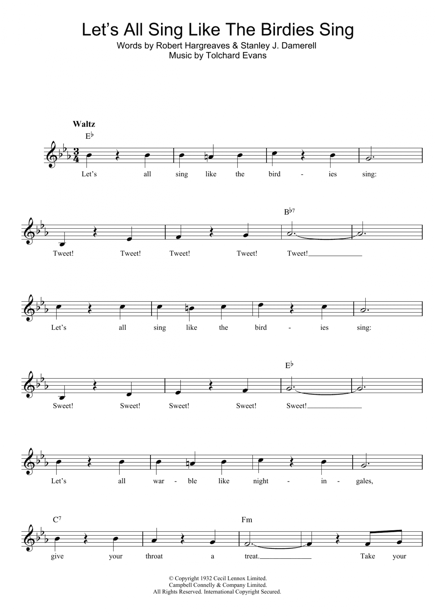 Let's All Sing Like The Birdies Sing (Lead Sheet / Fake Book)