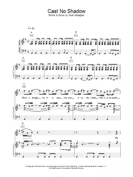 page one of Cast No Shadow (Piano, Vocal & Guitar Chords)
