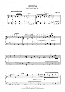 page one of Sarabande From Cello Suite in E Flat (Piano Solo)