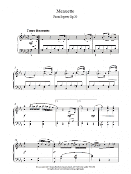 page one of Menuett From Septet Op.20 (Piano Solo)