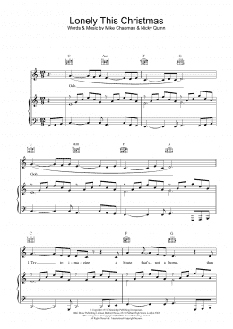 page one of Lonely This Christmas (Piano, Vocal & Guitar Chords)