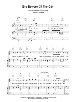 page one of Eva Beware Of The City (Piano, Vocal & Guitar Chords)