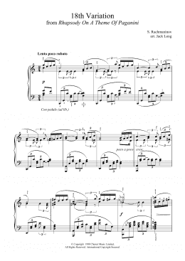 page one of 18th Variation (from Rhapsody On A Theme By Paganini) (arr. Jack Long) (Piano Solo)