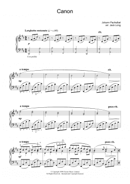 page one of Pachelbel's Canon In D Major (arr. Jack Long) (Piano Solo)