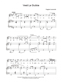 page one of Vesti La Giubba (Piano, Vocal & Guitar Chords)
