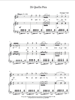 page one of Di Quella Pira (Piano, Vocal & Guitar Chords)