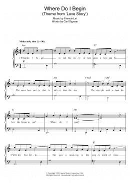 page one of Where Do I Begin (Piano Solo)