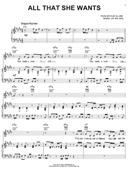 page one of All That She Wants (Piano, Vocal & Guitar Chords (Right-Hand Melody))