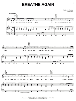 page one of Breathe Again (Piano, Vocal & Guitar Chords (Right-Hand Melody))
