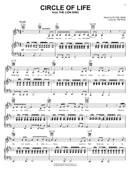 page one of Circle Of Life (from The Lion King: Broadway Musical) (Piano, Vocal & Guitar Chords (Right-Hand Melody))