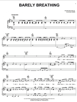 page one of Barely Breathing (Piano, Vocal & Guitar Chords (Right-Hand Melody))