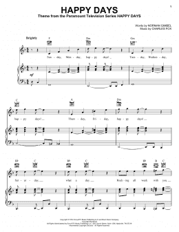 page one of Happy Days (Piano, Vocal & Guitar Chords (Right-Hand Melody))