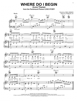 page one of Where Do I Begin (Love Theme) (Piano, Vocal & Guitar Chords (Right-Hand Melody))