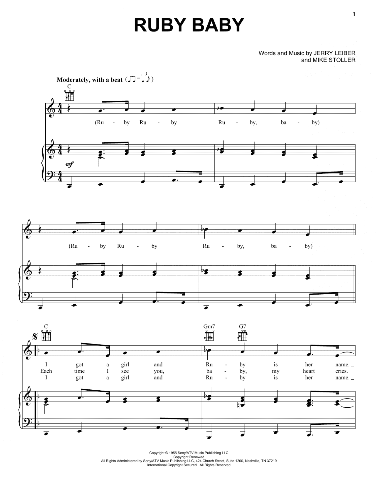 Ruby Baby (Piano, Vocal & Guitar Chords (Right-Hand Melody))