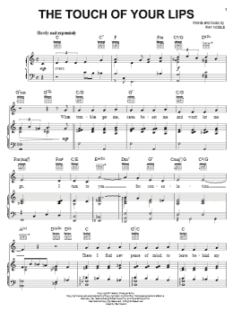 page one of The Touch Of Your Lips (Piano, Vocal & Guitar Chords (Right-Hand Melody))