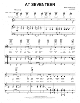 page one of At Seventeen (Piano, Vocal & Guitar Chords (Right-Hand Melody))