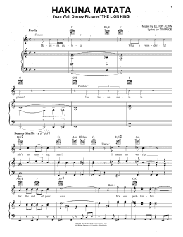 page one of Hakuna Matata (from The Lion King) (Piano, Vocal & Guitar Chords (Right-Hand Melody))
