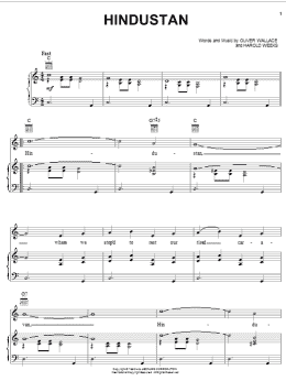 page one of Hindustan (Piano, Vocal & Guitar Chords (Right-Hand Melody))