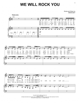 page one of We Will Rock You (Piano, Vocal & Guitar Chords (Right-Hand Melody))