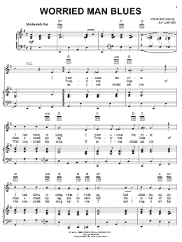 page one of Worried Man Blues (Piano, Vocal & Guitar Chords (Right-Hand Melody))