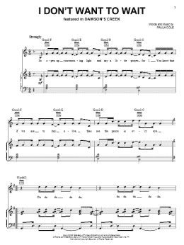 page one of I Don't Want To Wait (Piano, Vocal & Guitar Chords (Right-Hand Melody))