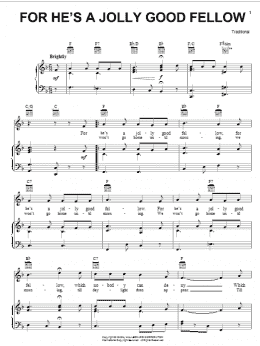 page one of For He's A Jolly Good Fellow (Piano, Vocal & Guitar Chords (Right-Hand Melody))