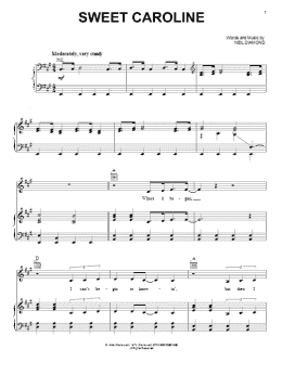 page one of Sweet Caroline (Piano, Vocal & Guitar Chords (Right-Hand Melody))
