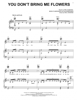 page one of You Don't Bring Me Flowers (Piano, Vocal & Guitar Chords (Right-Hand Melody))