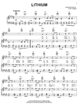 page one of Lithium (Piano, Vocal & Guitar Chords (Right-Hand Melody))