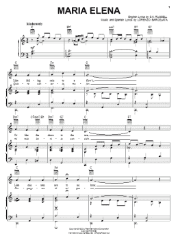 page one of Maria Elena (Piano, Vocal & Guitar Chords (Right-Hand Melody))