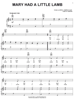page one of Mary Had A Little Lamb (Piano, Vocal & Guitar Chords (Right-Hand Melody))