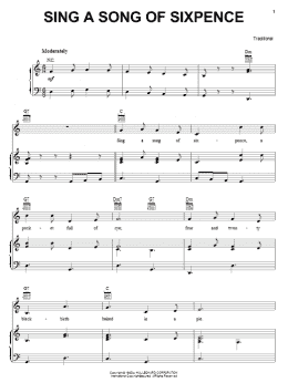 page one of Sing A Song Of Sixpence (Piano, Vocal & Guitar Chords (Right-Hand Melody))