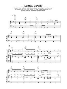 page one of Sunday Sunday (Piano, Vocal & Guitar Chords)