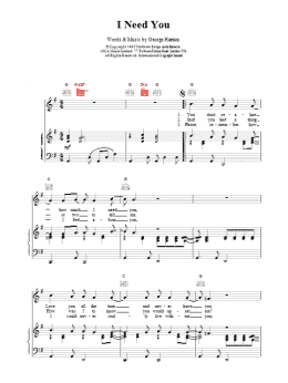 page one of I Need You (Piano, Vocal & Guitar Chords)
